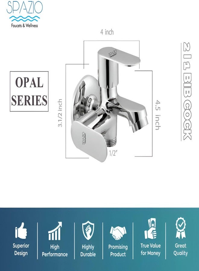 SPAZIO صنبور سبازيو أوبال سيريز نحاسي ثنائي الاتجاه | صنبور 2 في 1 (عبوة من قطعة واحدة) للحمام والمطبخ، مطلي بالكروم والفضة، صنبور مزدوج الكوع (نوع التثبيت على الحائط) - Image 2